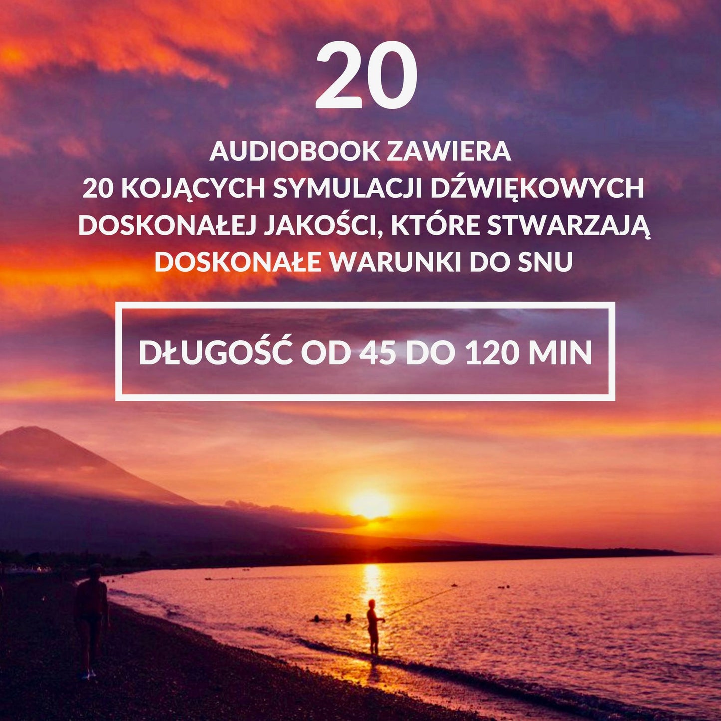 Audiobook zawiera 20 kojacych symulacji dzwiekowych doskonalej jakosci, które stwarzaja doskonale warunki do snu