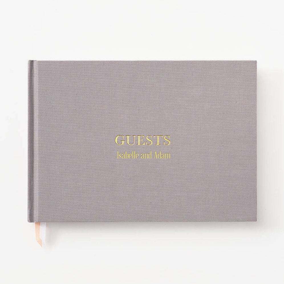 Personalized Grey Linen Guest Book