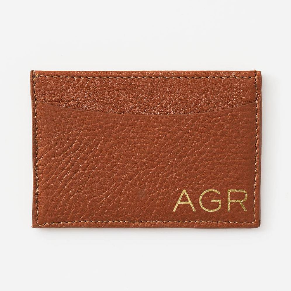 Personalized Tan Leather Card Holder