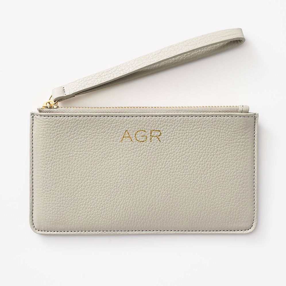 Personalized Oyster Leather Wristlet