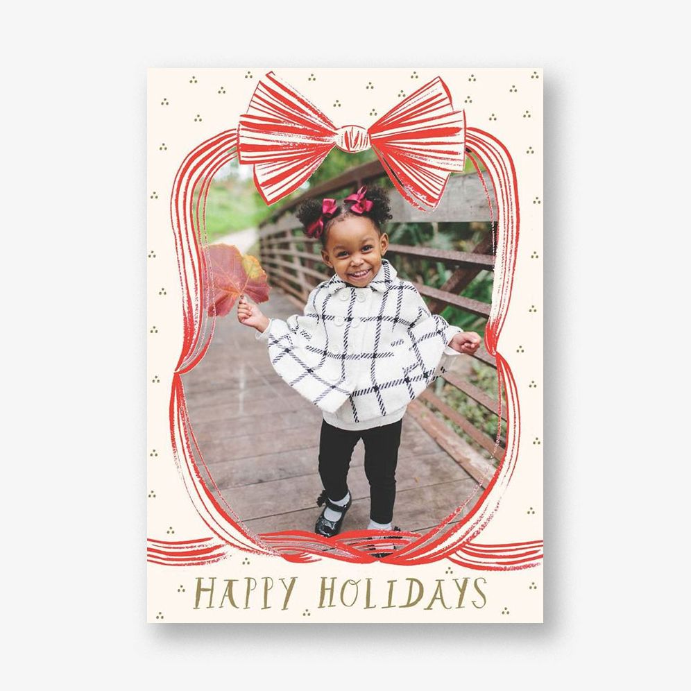 Red Ribbon Holiday Photo Card A7 V FLT