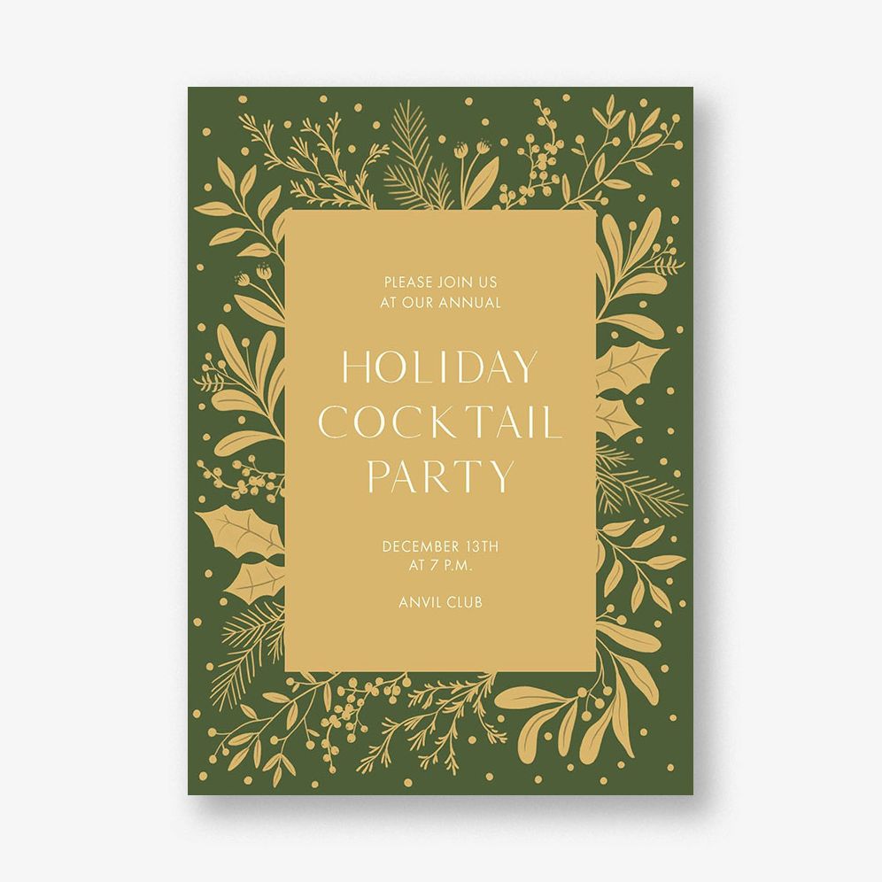 Gold Greenery Holiday Card A7 V FLT