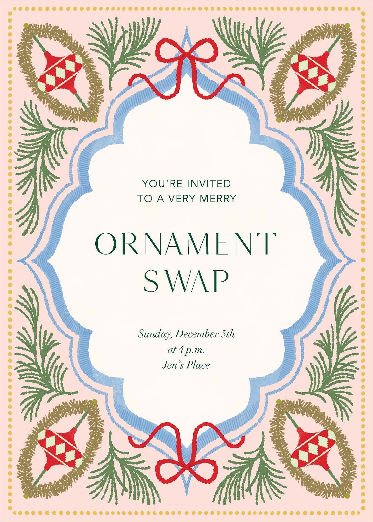Fanciful Ornaments Holiday Card A7 V FLT
