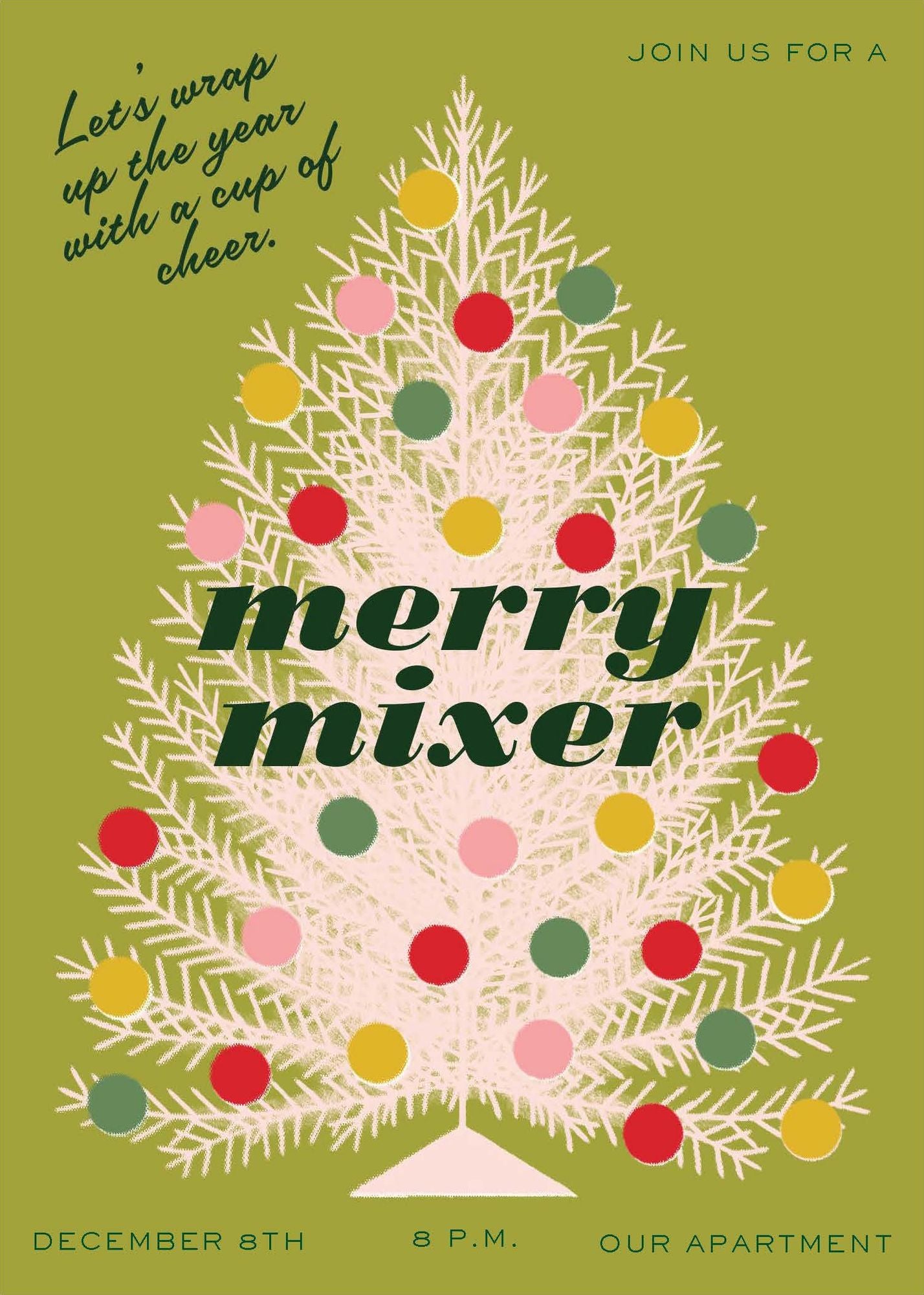 Retro Christmas Tree Holiday Card A7 V FLT