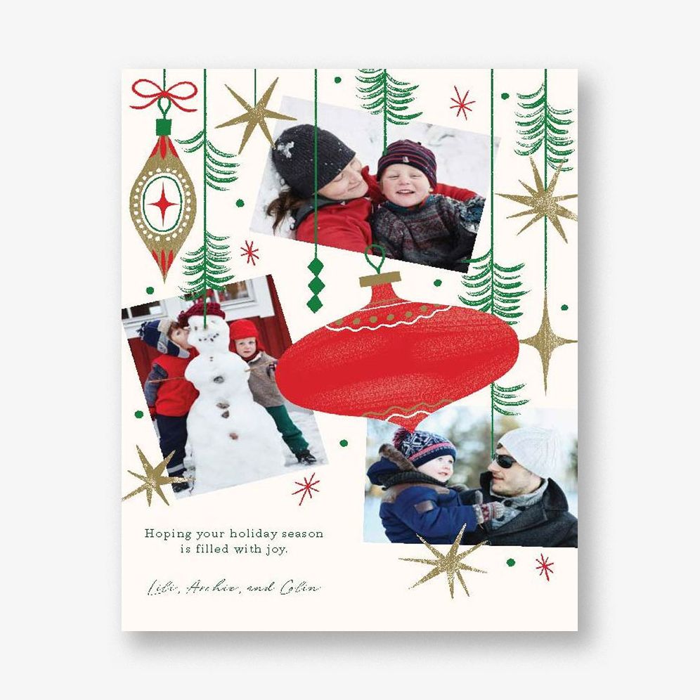 Photos and Ornaments Holiday Photo Card A7 V FLT