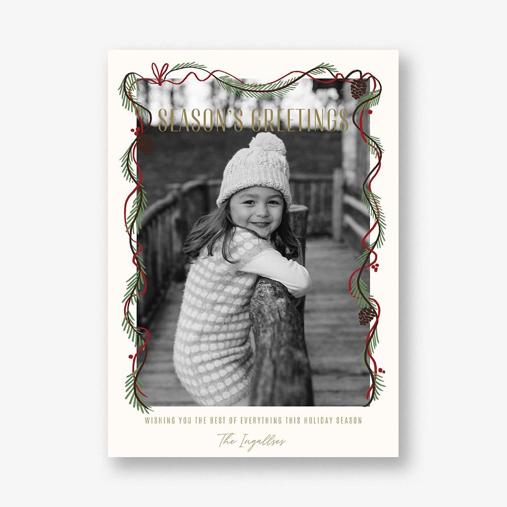 Minimal Garland Border Holiday Photo Card A7 V FLT