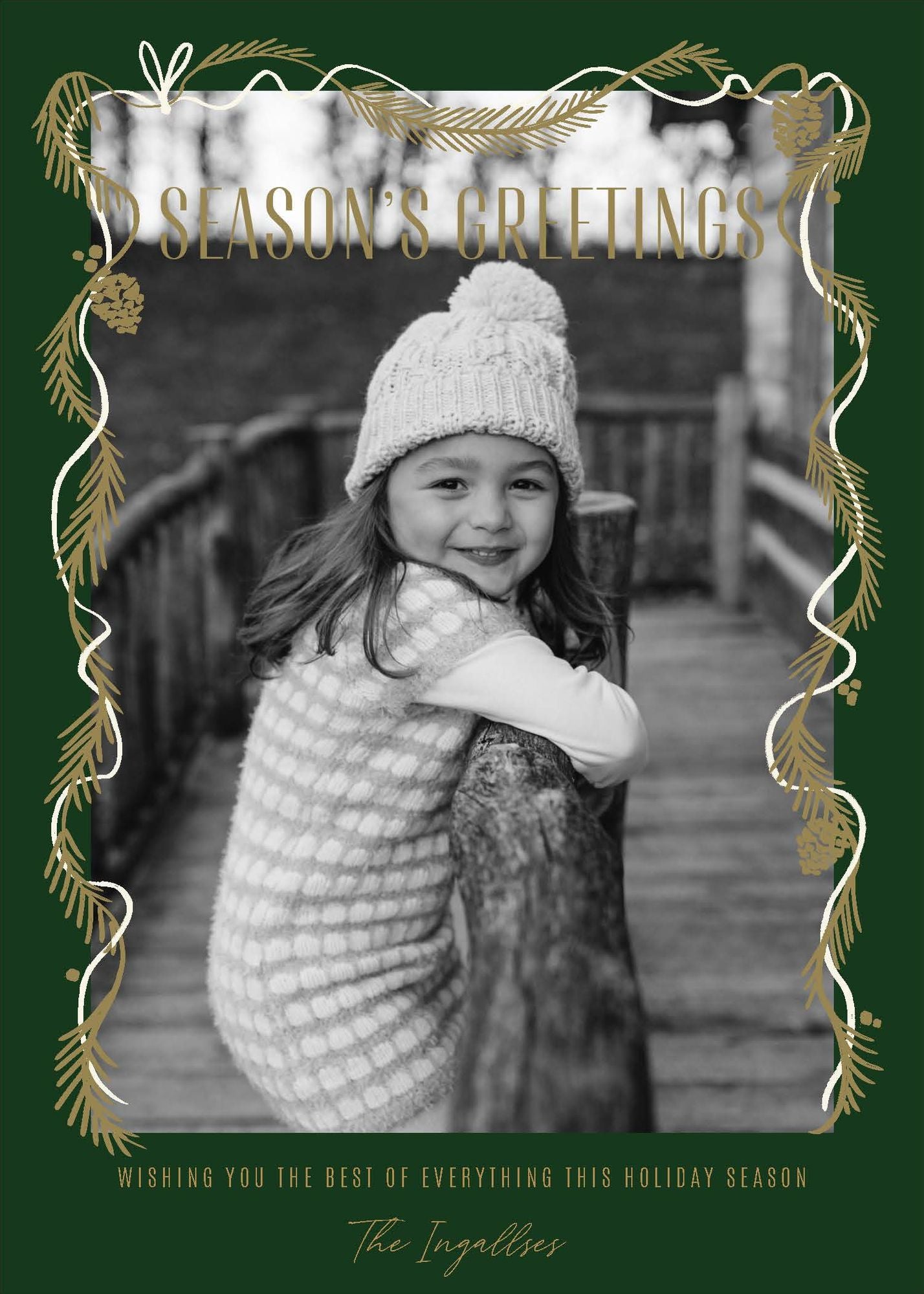 Minimal Garland Border Holiday Photo Card A7 V FLT
