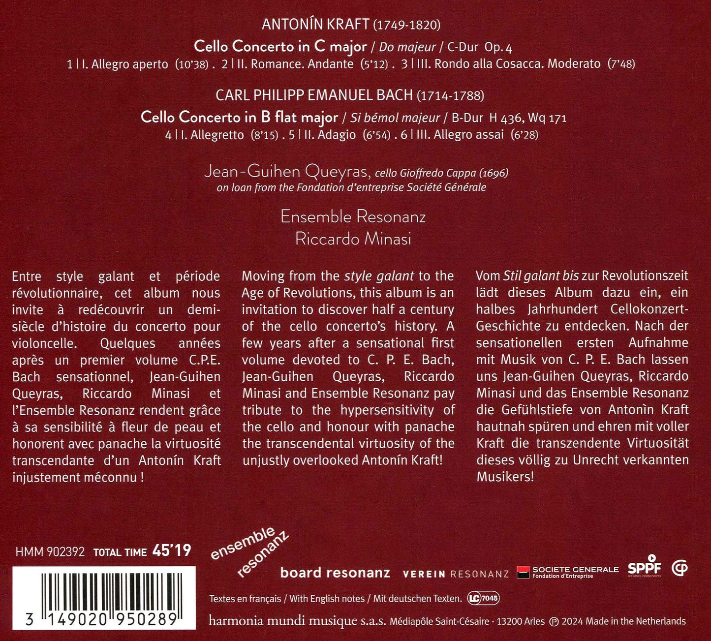 Antonin Kraft - Carl Philipp Emanuel Bach: Cello (Jean-Guihen Quyras)