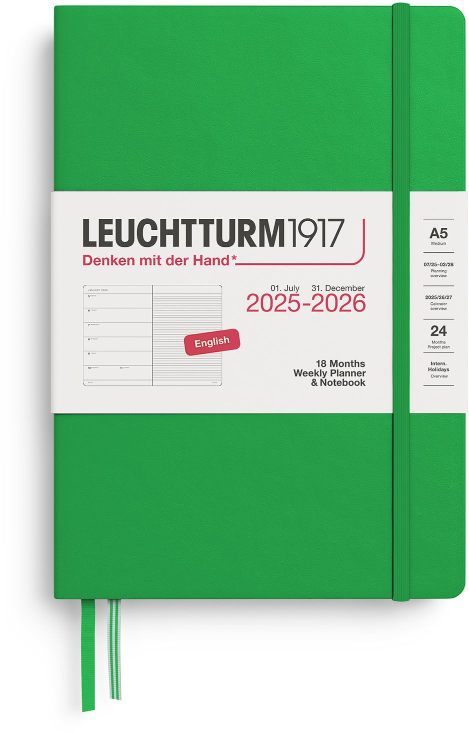 2025-2026 Weekly Planner & Notebook Medium (A5) 2026, 18 Months, Spring Leaf
