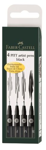 Set of 4 Black Pitt Artist Wallet Set with Assorted Nibs