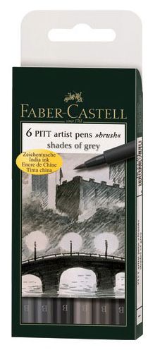 Set of 6 Shades of Grey Pitt Artist Brush Pens Wallet Set
