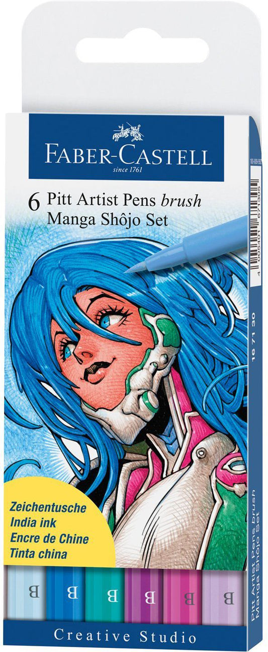 Shojo Manga Pitt Artist Brush Pens 6/Pkg-Assorted Colors