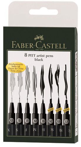 Set of 8 Black Pitt Artist Wallet Set with Assorted Nibs
