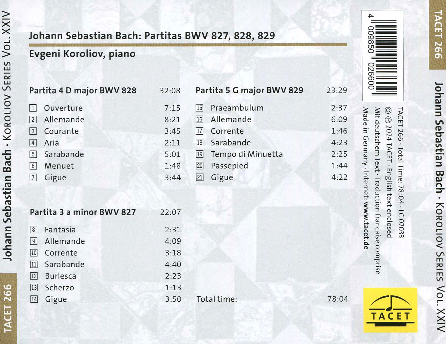 Partitas Part 2 - Bwv 827 828 & 829 (J.S. Bach / Koroliov)