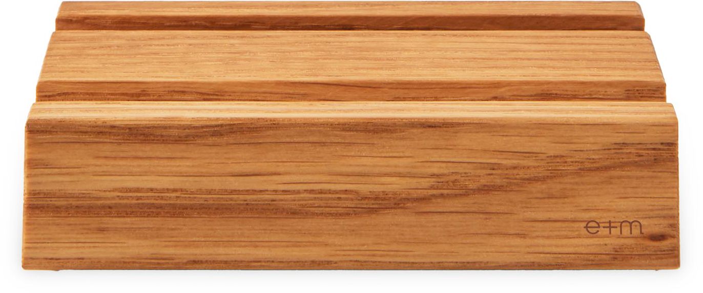 Solid oak desktop smartphone holder