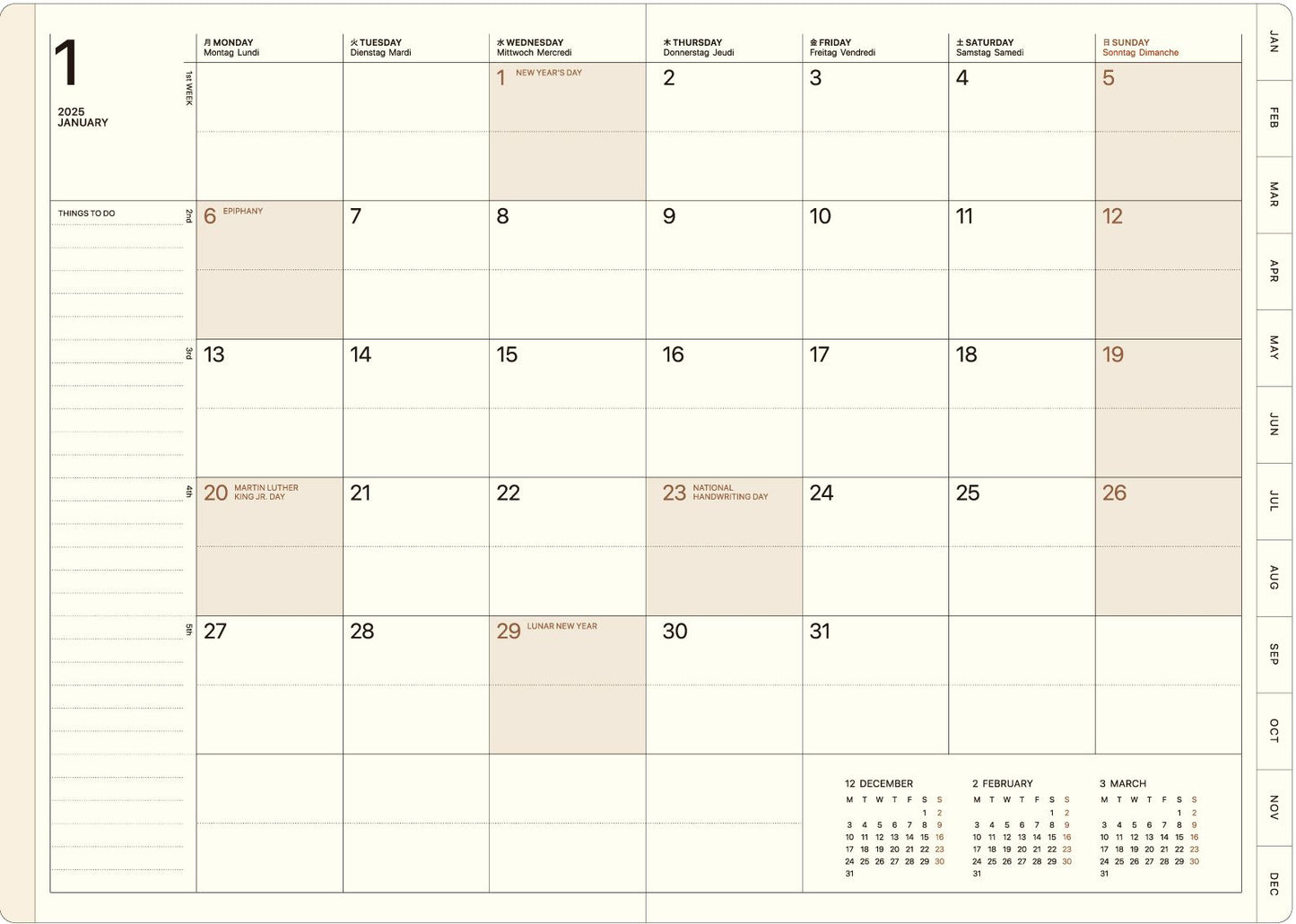 2025 Mein Leben Navy Weekly Planner