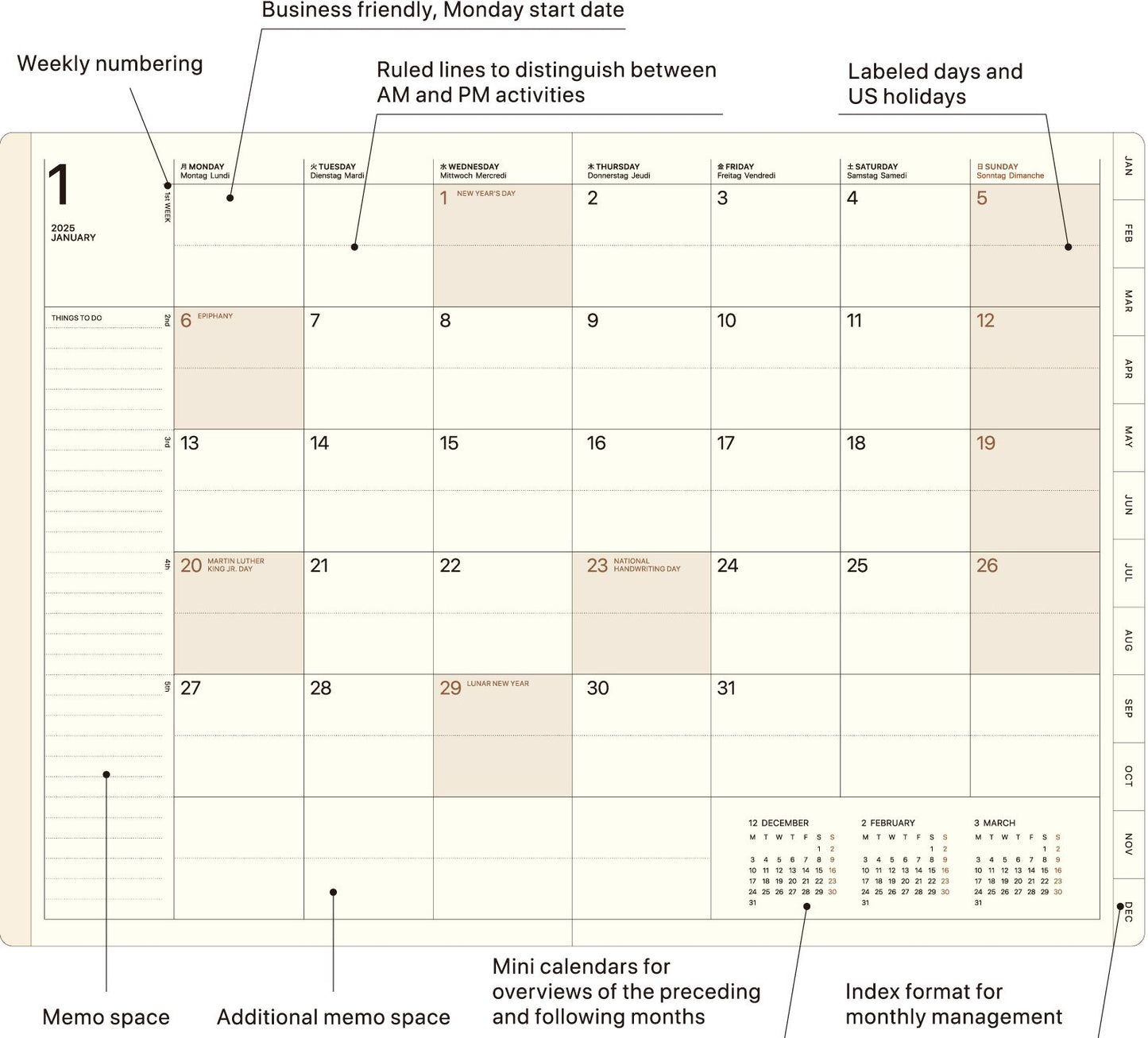 2025 Mein Leben Navy Weekly Planner