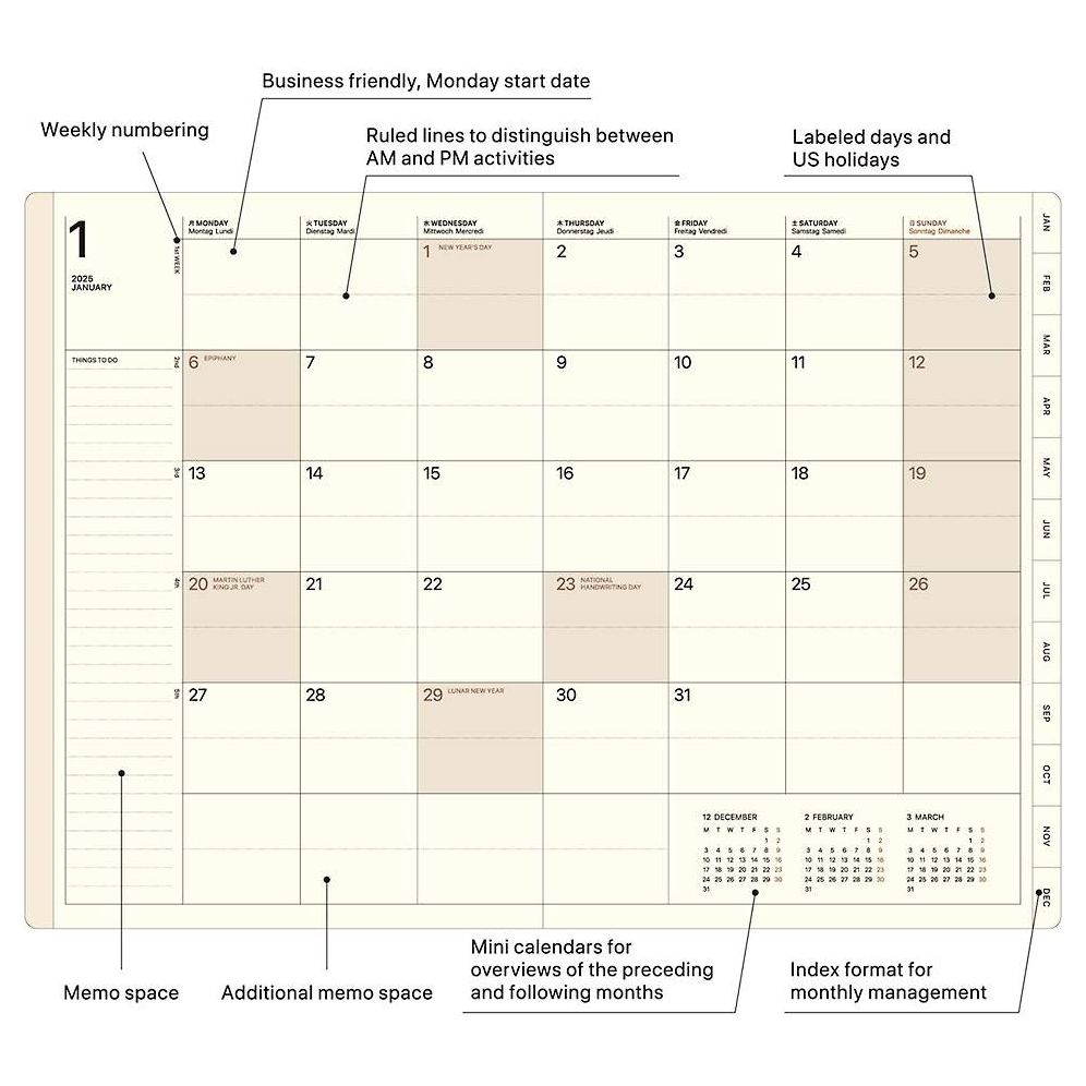 2025 Mein Leben Navy Weekly Planner