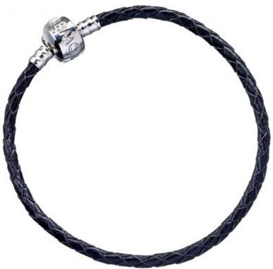 Black Leather Charm Bracelet 19cm