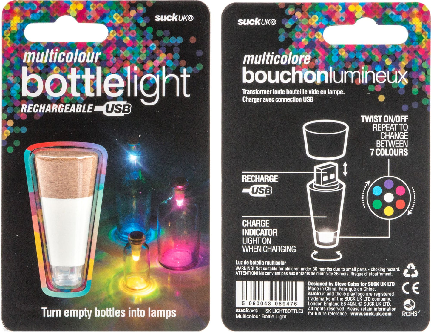 Multi Colored Rechargeable Bottle Light