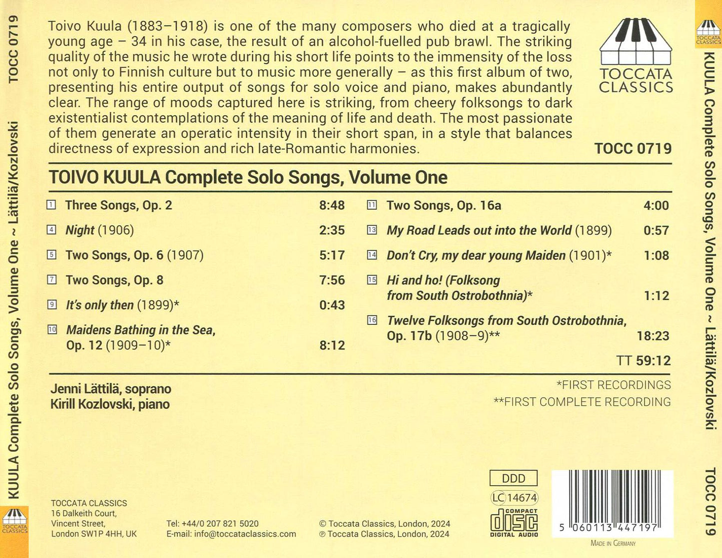 Complete Solo Songs, Vol. 1 (Kuula / Kozlovski / Lattila)