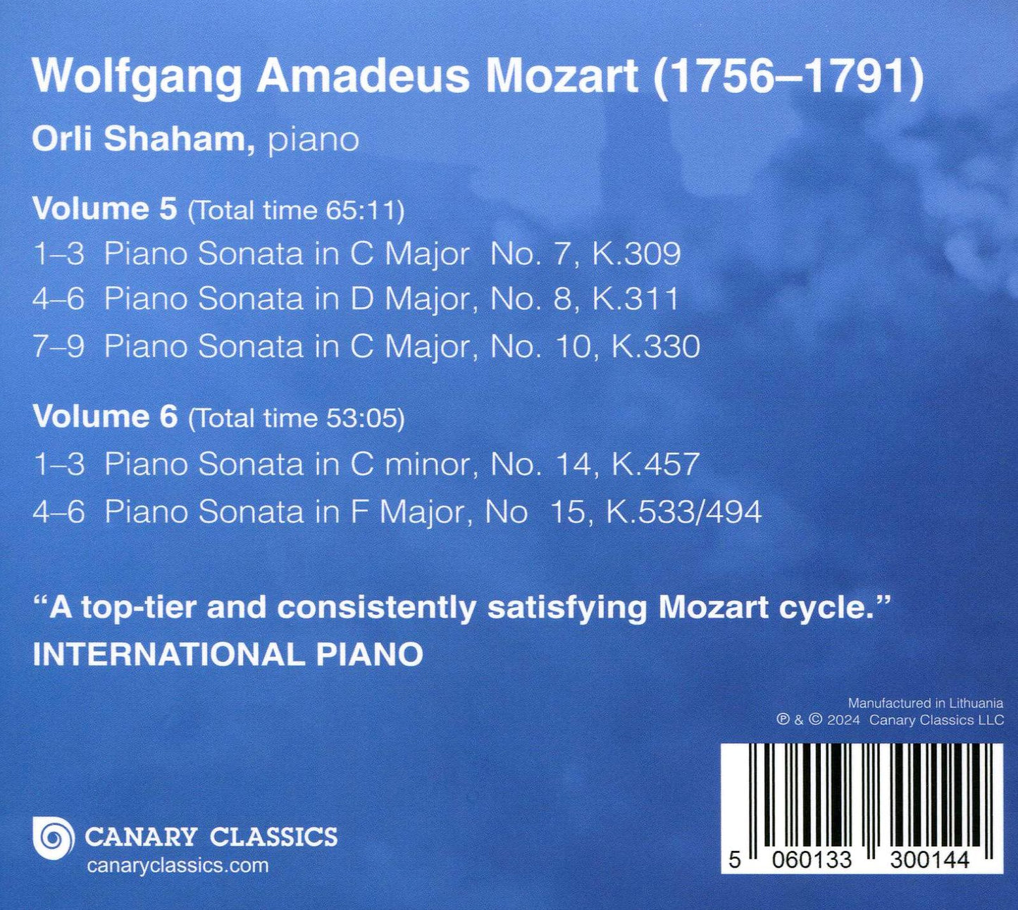 Mozart: Piano Sonatas Vols. 5 & 6 - K.309 311 330 (Orli Shaham)