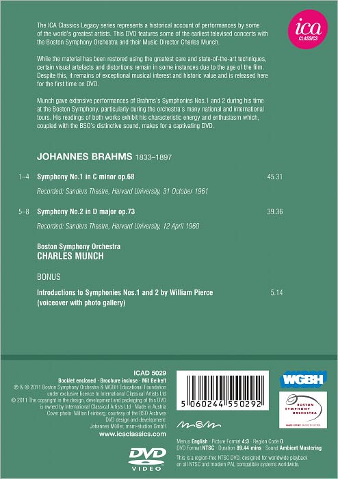Boston Symphony Orchestra/Charles Munch: Brahms - Symphonies Nos. 1 & 2