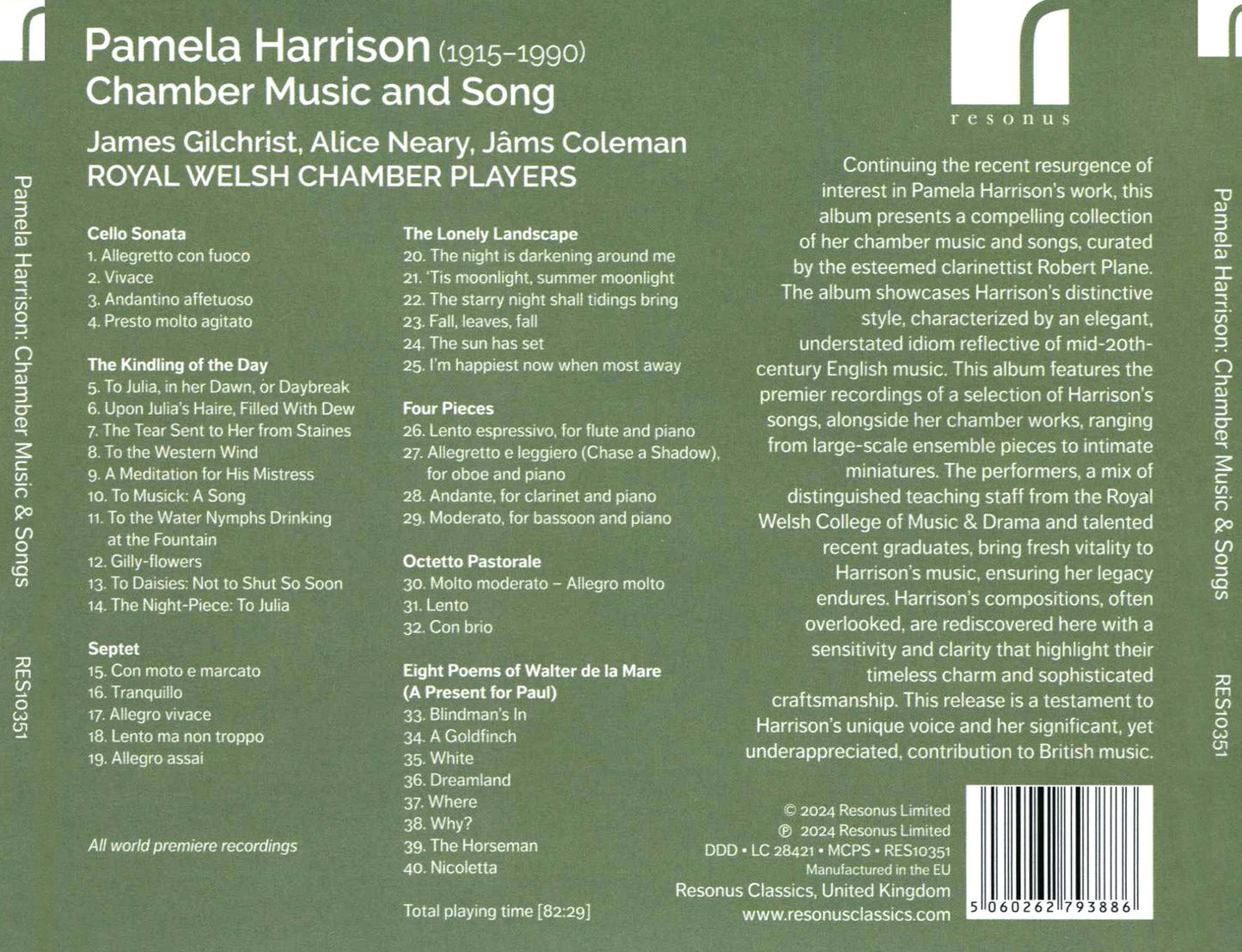 Lonely Landscape: Chamber Music & Song By Harrison (Royal Welsh Chamber Players)