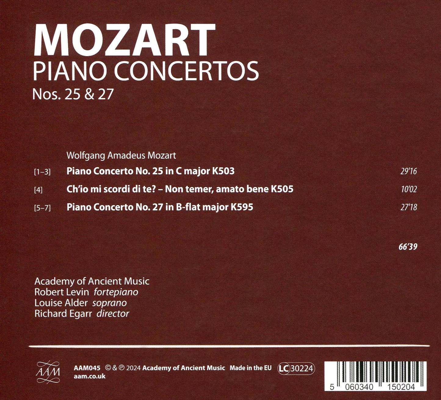 Piano Concertos Nos. 25 & 27 (Mozart / Academy Of Ancient Music)