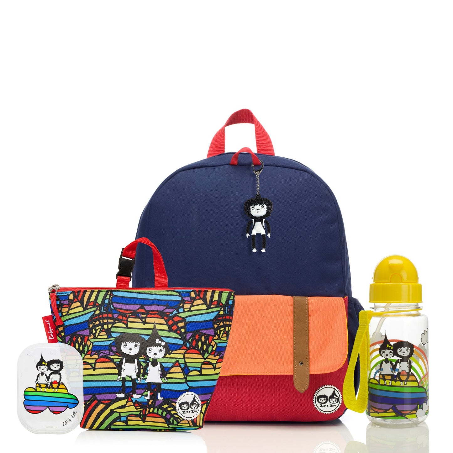 Zip & Zoe Junior Backpack Navy/Rainbow Bundle