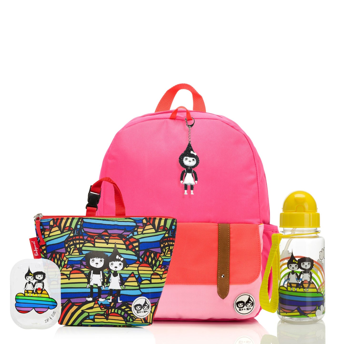 Zip & Zoe Junior Backpack Bright Pink/Rainbow Bundle