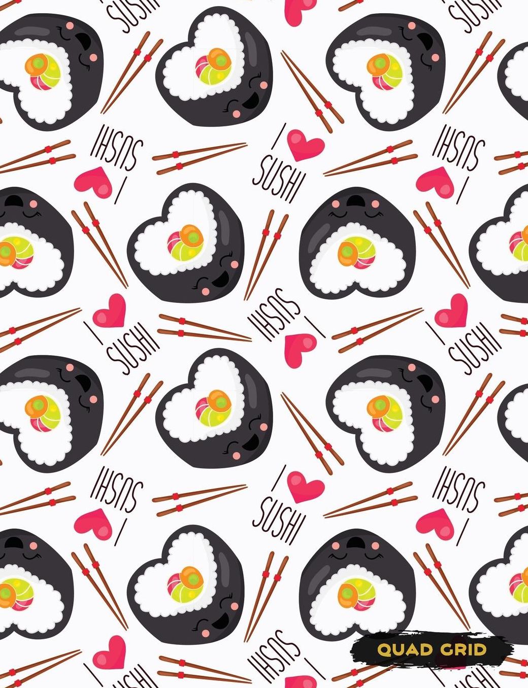 Quad Grid: Sushi Composition Notebook Graph Ruled Paper, 4x4 Squared for Math & Science Graphing