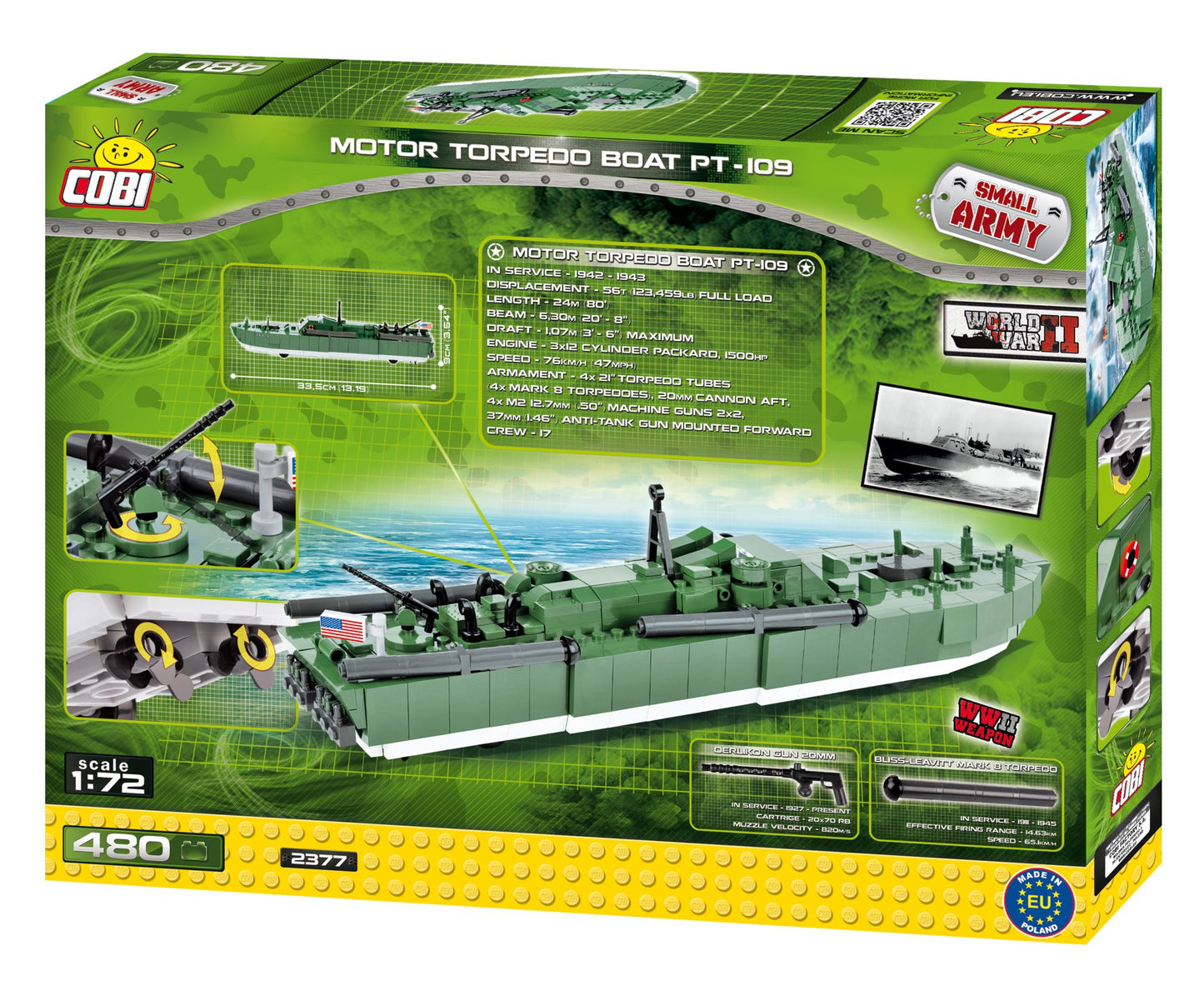 COBI Small Army World War II Motor Torpedo Boat PT-109 480 Piece Construction Blocks Building Kit