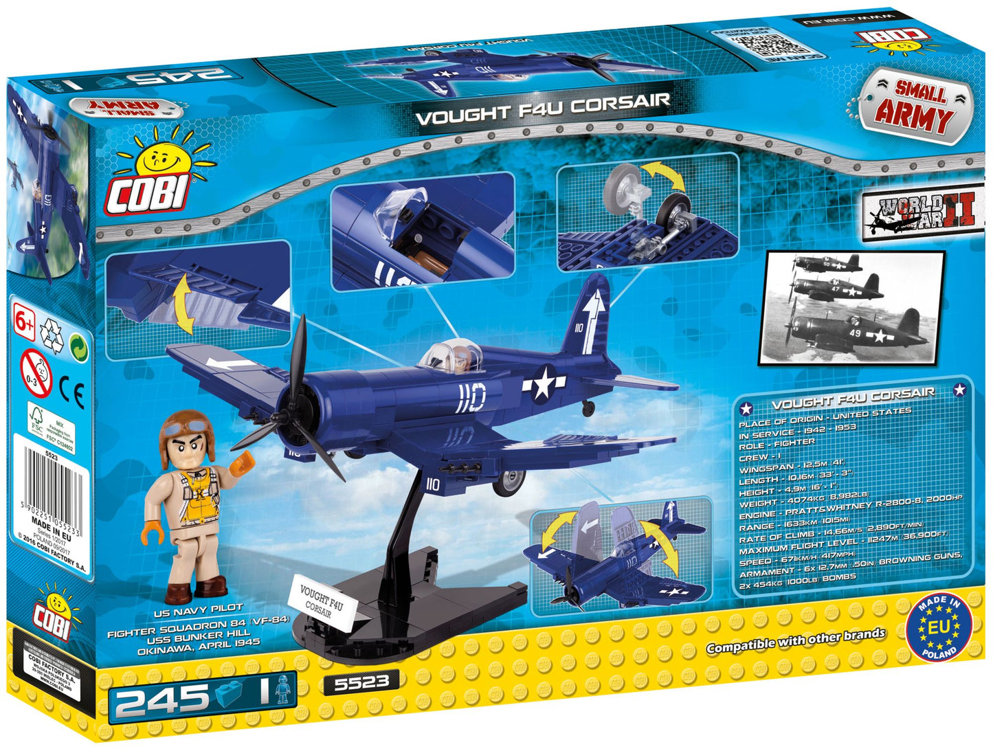 COBI Small Army World War II Vought F4U Corsair Plane 245 Piece Construction Blocks Building Kit