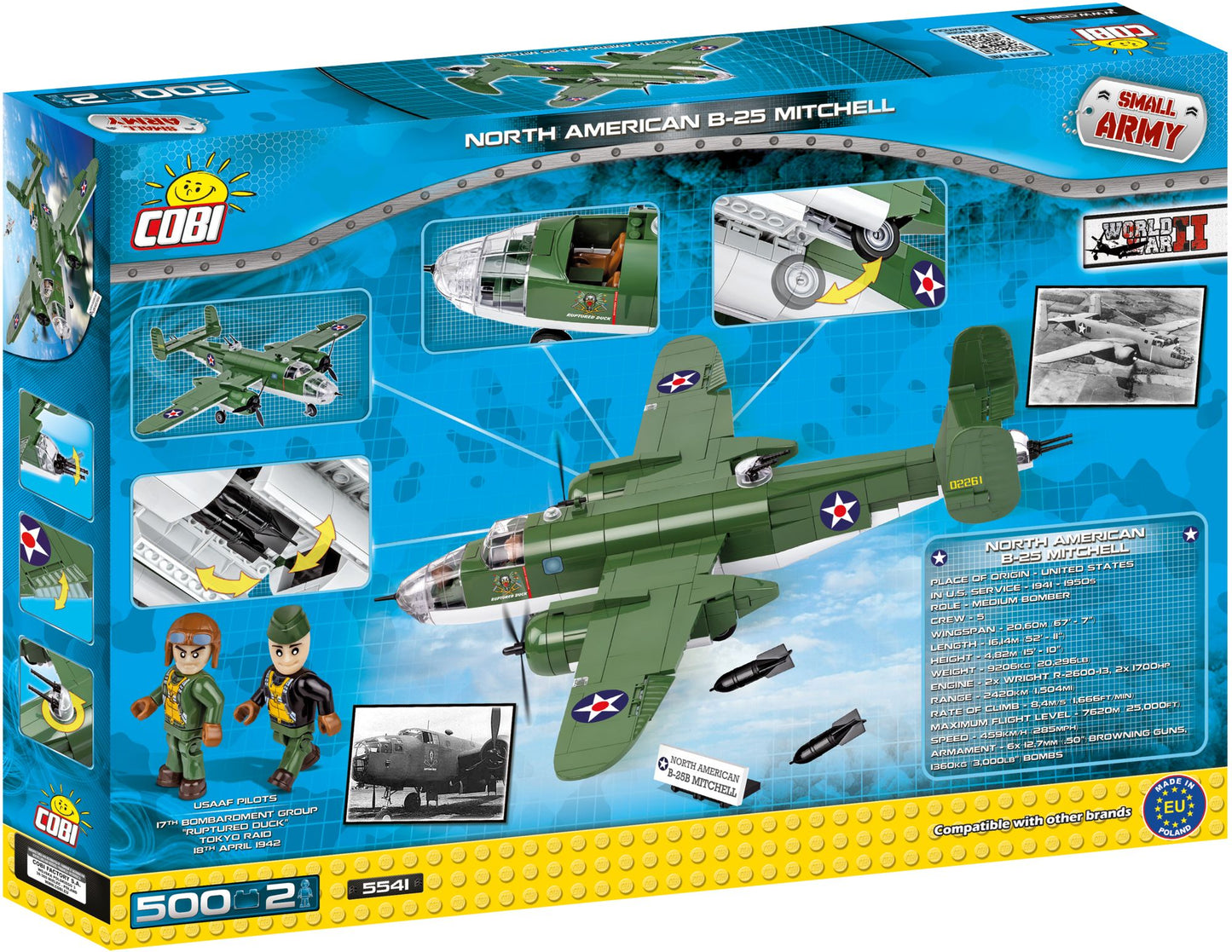 COBI Small Army World War II B-25 Mitchell Bomber Plane 500 Piece Construction Blocks Building Kit