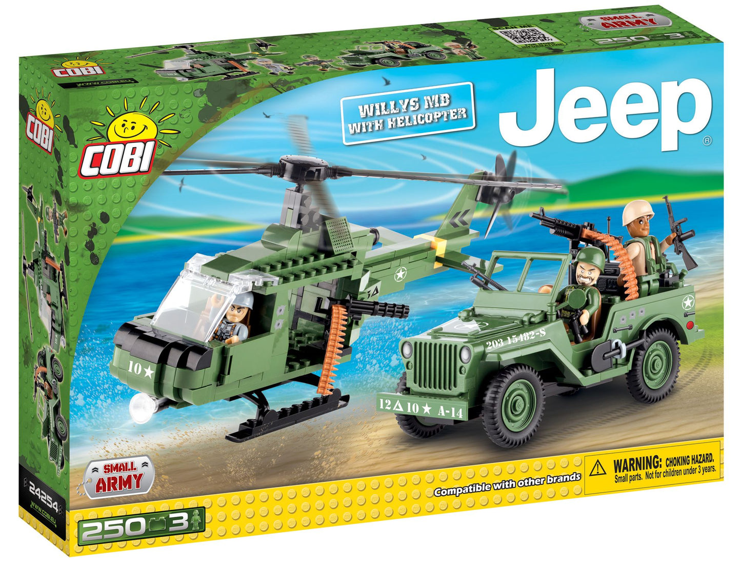 COBI Small Army Jeep Willys MB with Helicopter Construction Blocks Building Kit