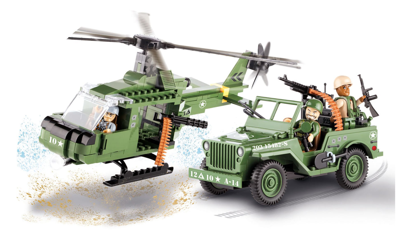 COBI Small Army Jeep Willys MB with Helicopter Construction Blocks Building Kit