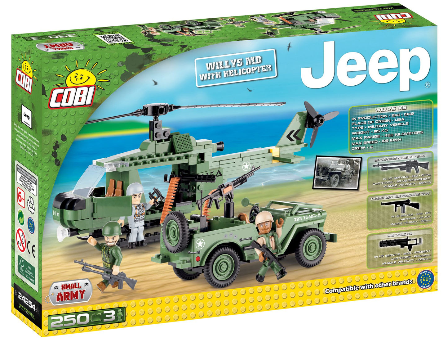 COBI Small Army Jeep Willys MB with Helicopter Construction Blocks Building Kit