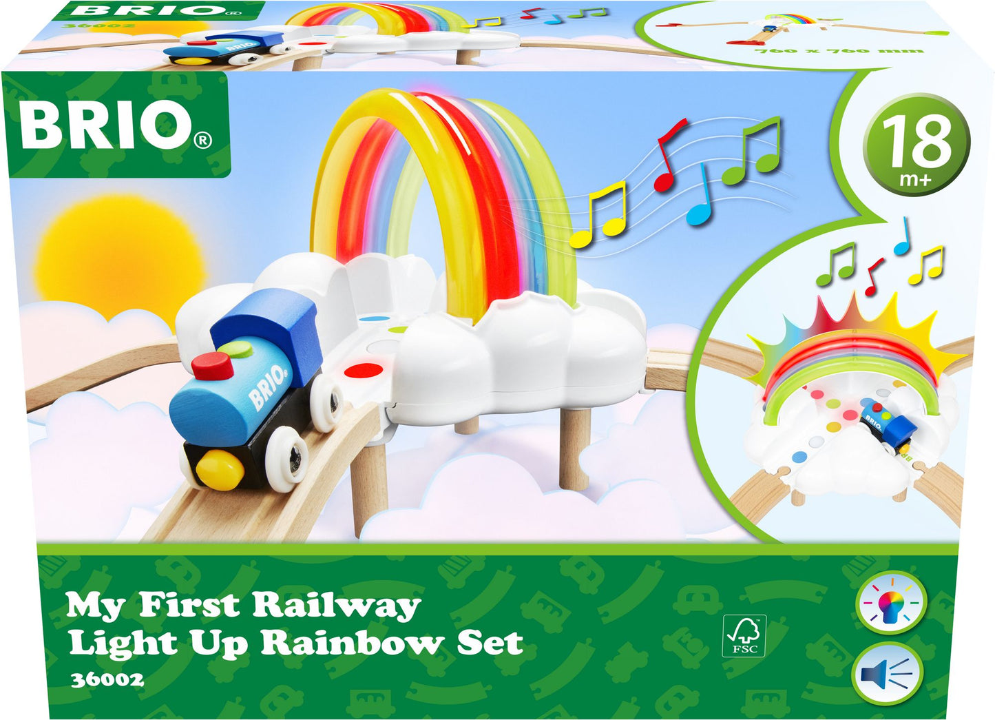 BRIO World Wooden Railway Train Set My 1st Railway Light Up Rainbow Set