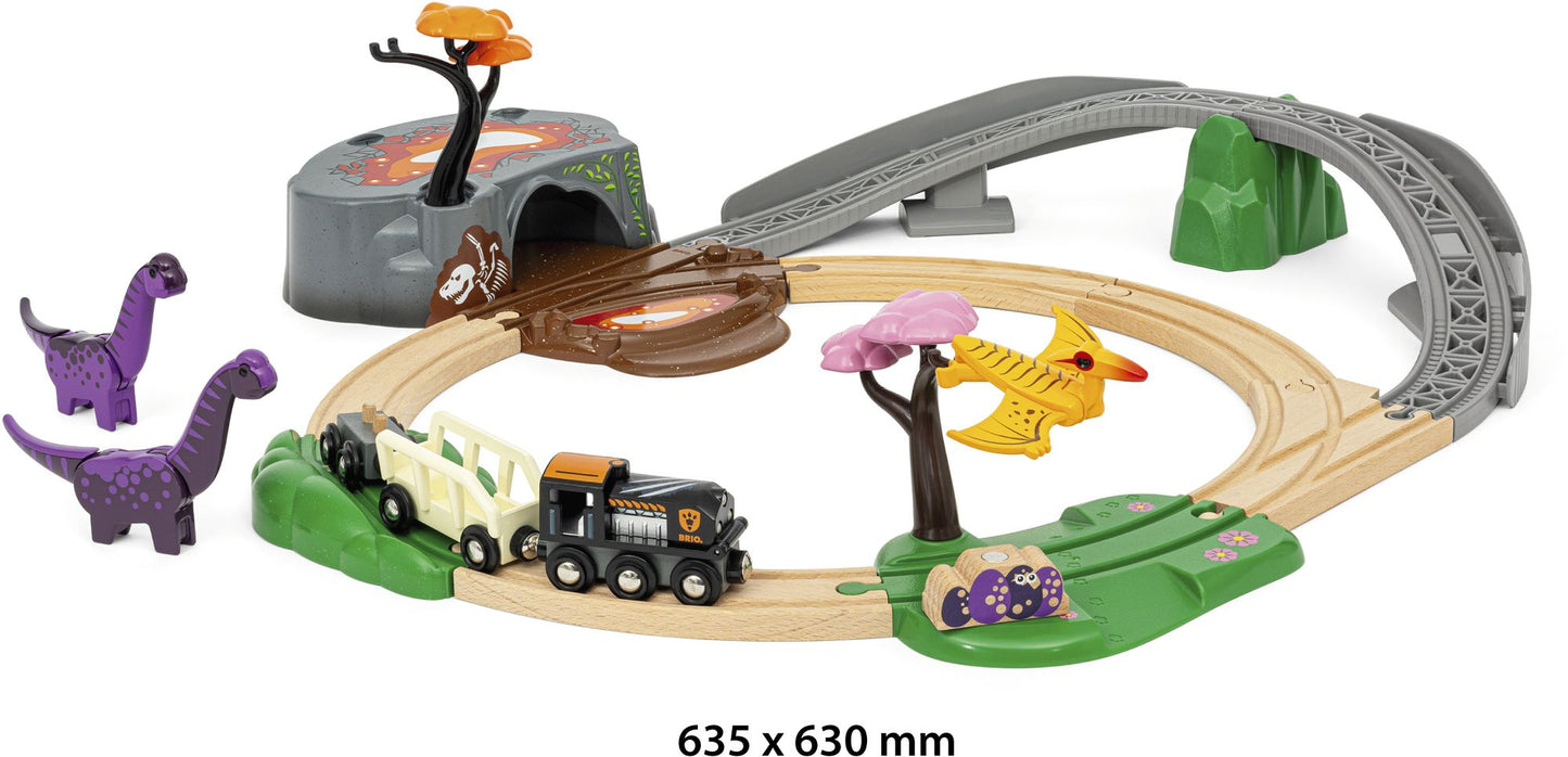 BRIO World Wooden Railway Train Set Dinosaur Adventure Set