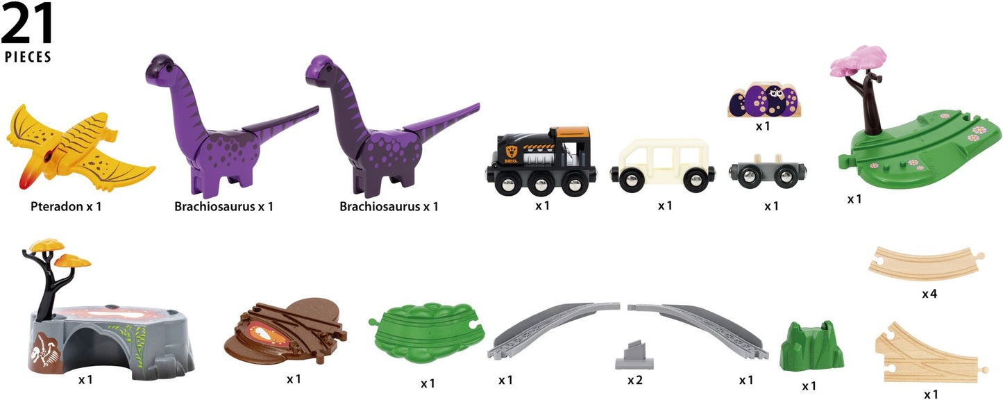 BRIO World Wooden Railway Train Set Dinosaur Adventure Set