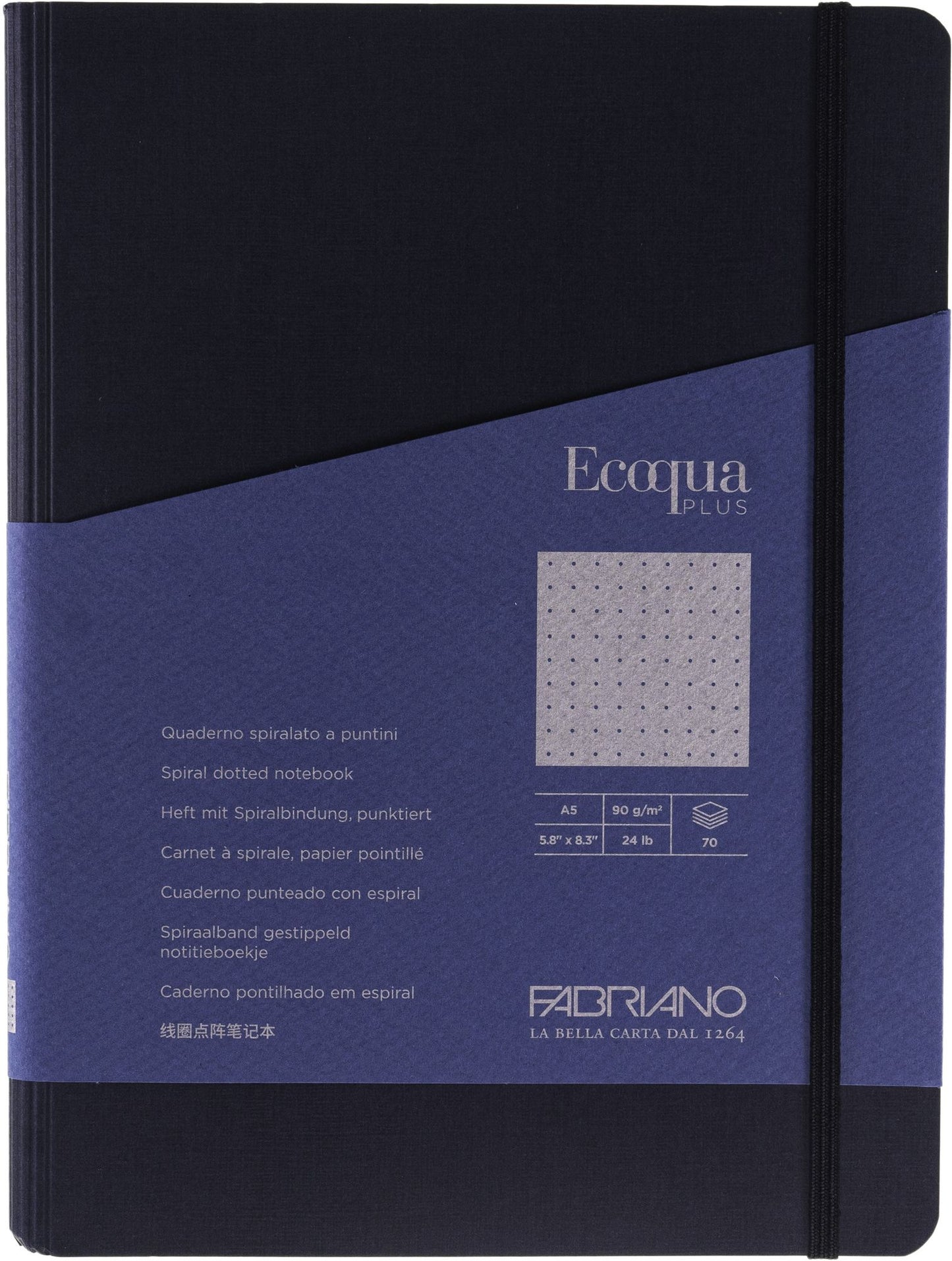 Ecoqua Plus Journal, A5, Hidden Spiral-Bound, Dotted, Navy