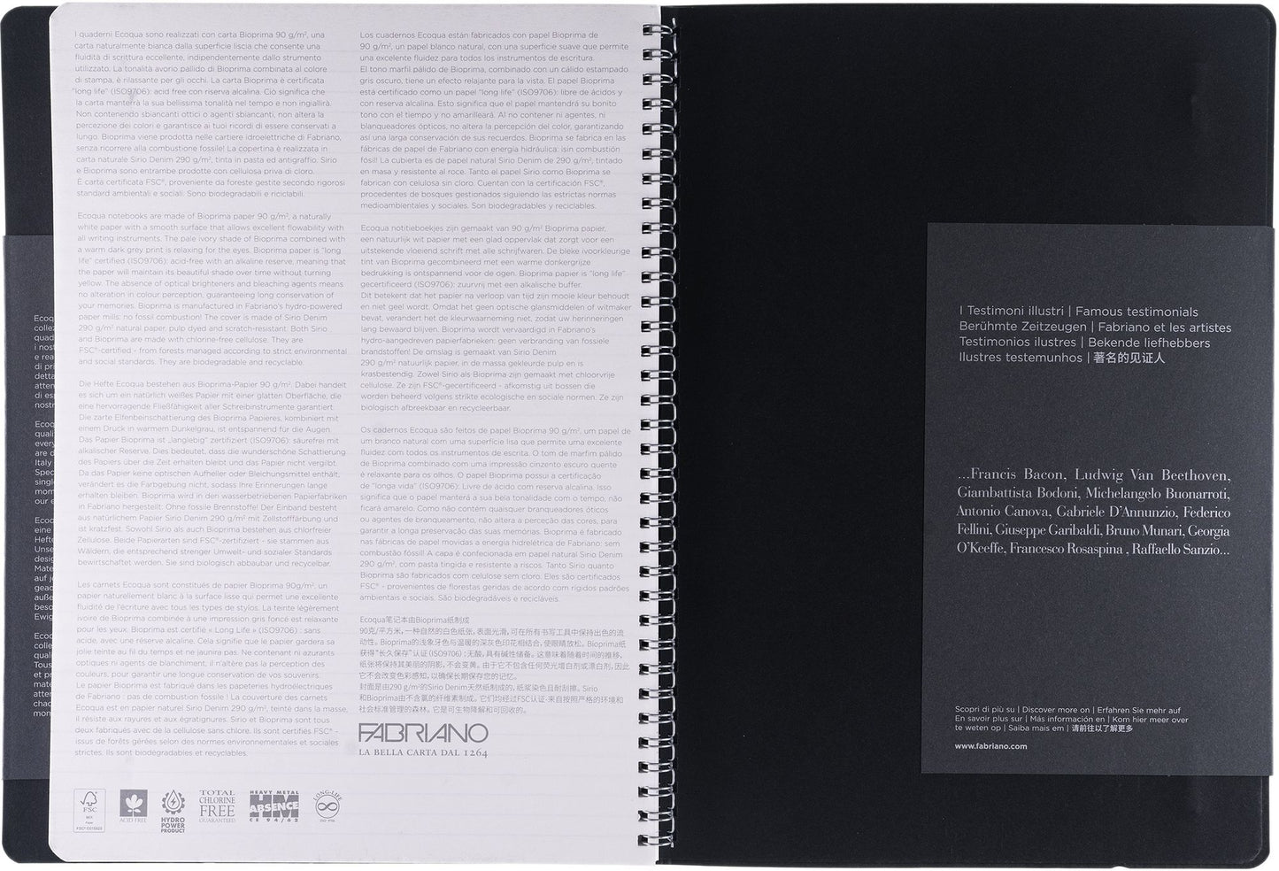 Ecoqua Plus Journal, A4, Hidden Spiral-Bound, Lined, Black