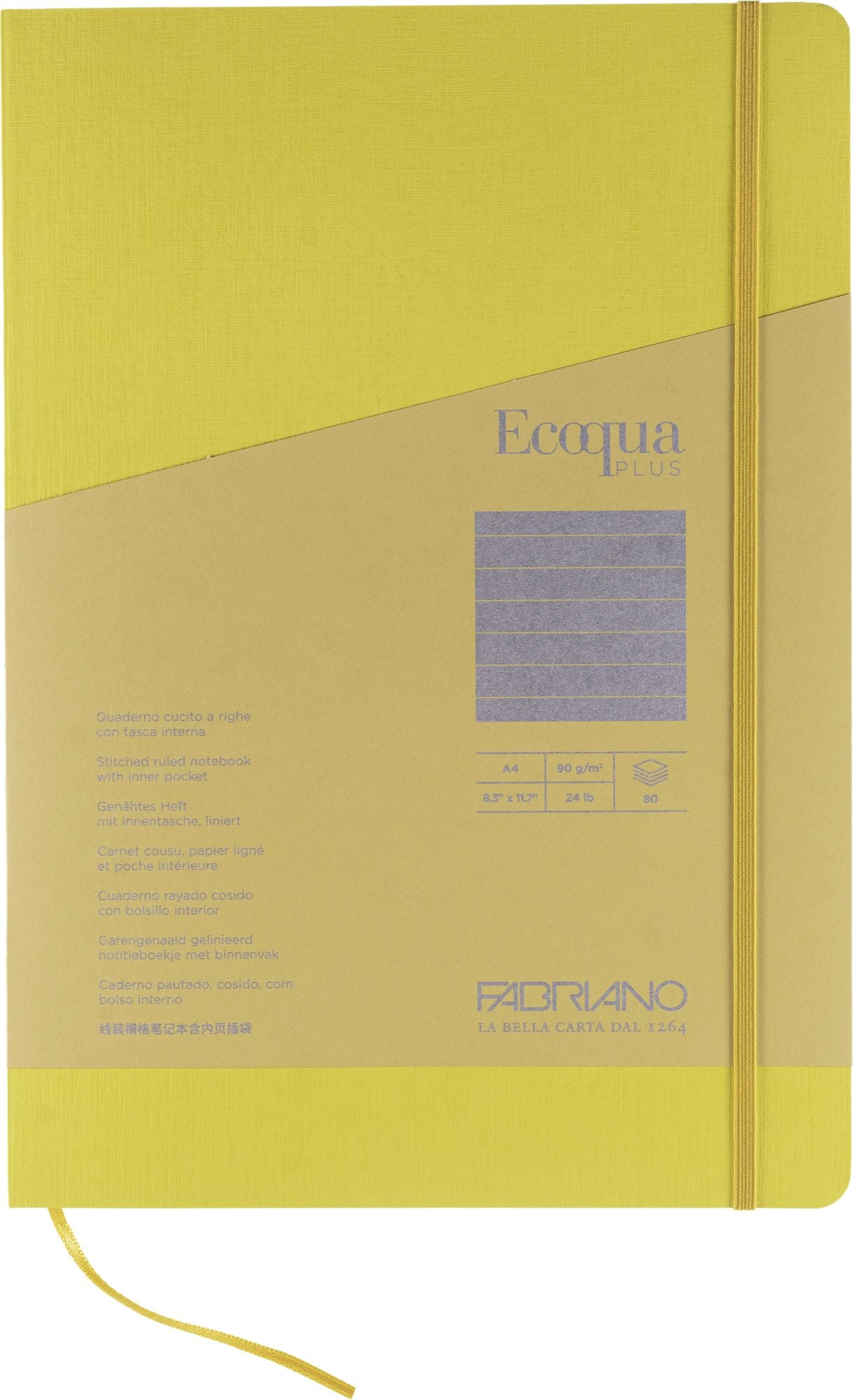 Ecoqua Plus Journal, A4, Stitch-Bound, Lined, Yellow