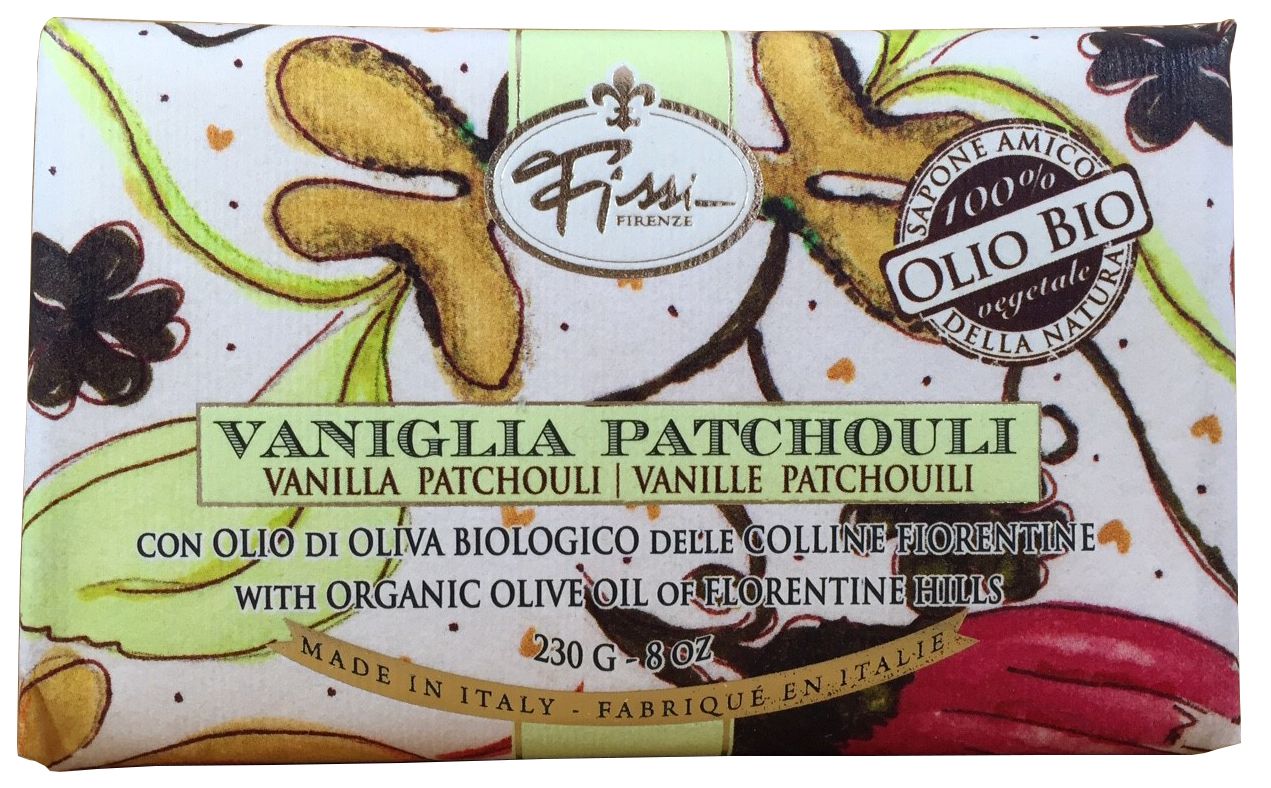 Vaniglia & Patchouli Olive Oil Organic Soap in Fiorentine Paper 8 oz