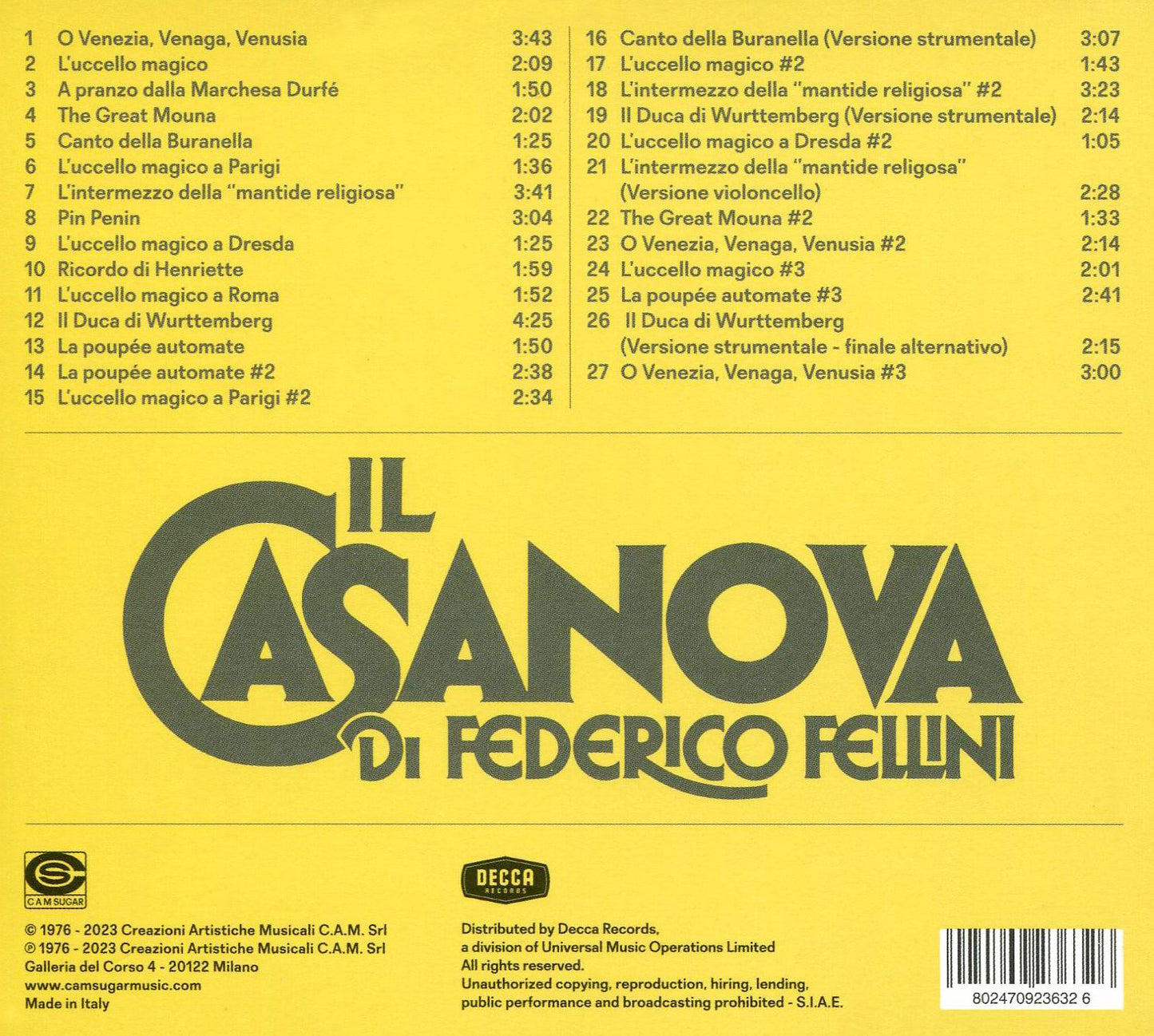 Casanova di Federico Fellini [Original Motion Picture Soundtrack]