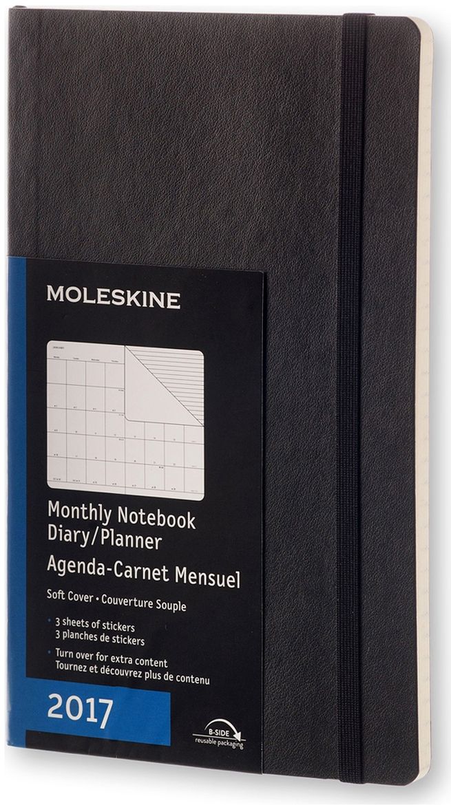 2017 Moleskine Monthly Notebook 12M Large Black Soft Cover