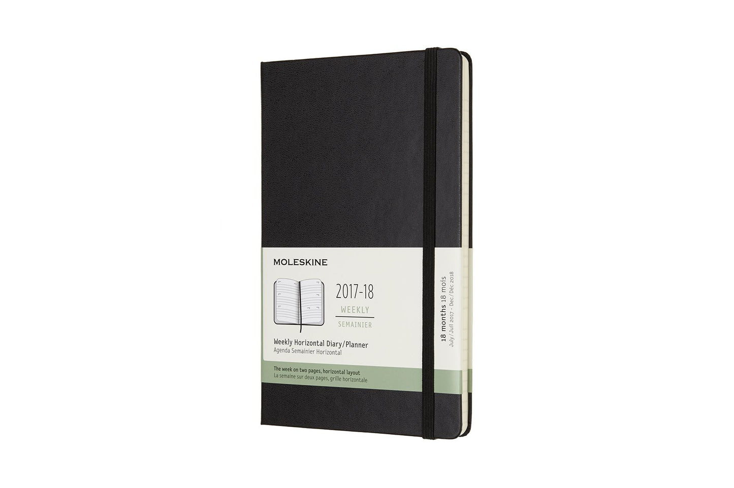 2018 Moleskine 18 Month Weekly Horizontal Planner, Large, Black, Hard Cover (5 x 8.25)
