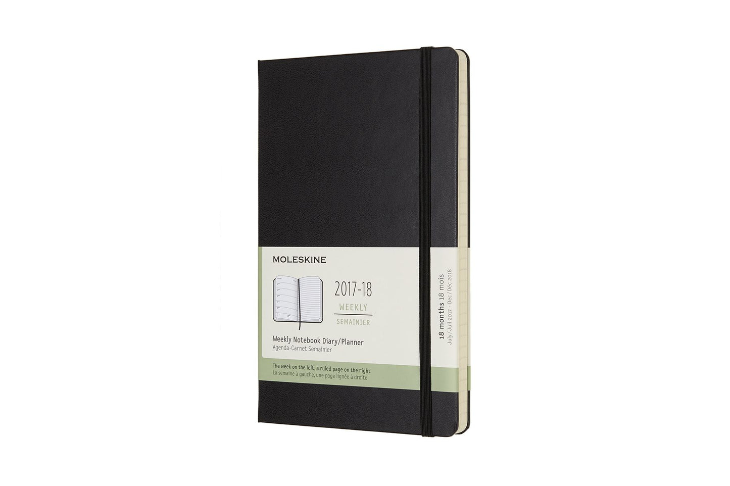 Moleskine 18 Month Weekly Planner, Large, Black, Hard Cover (5 x 8.25)