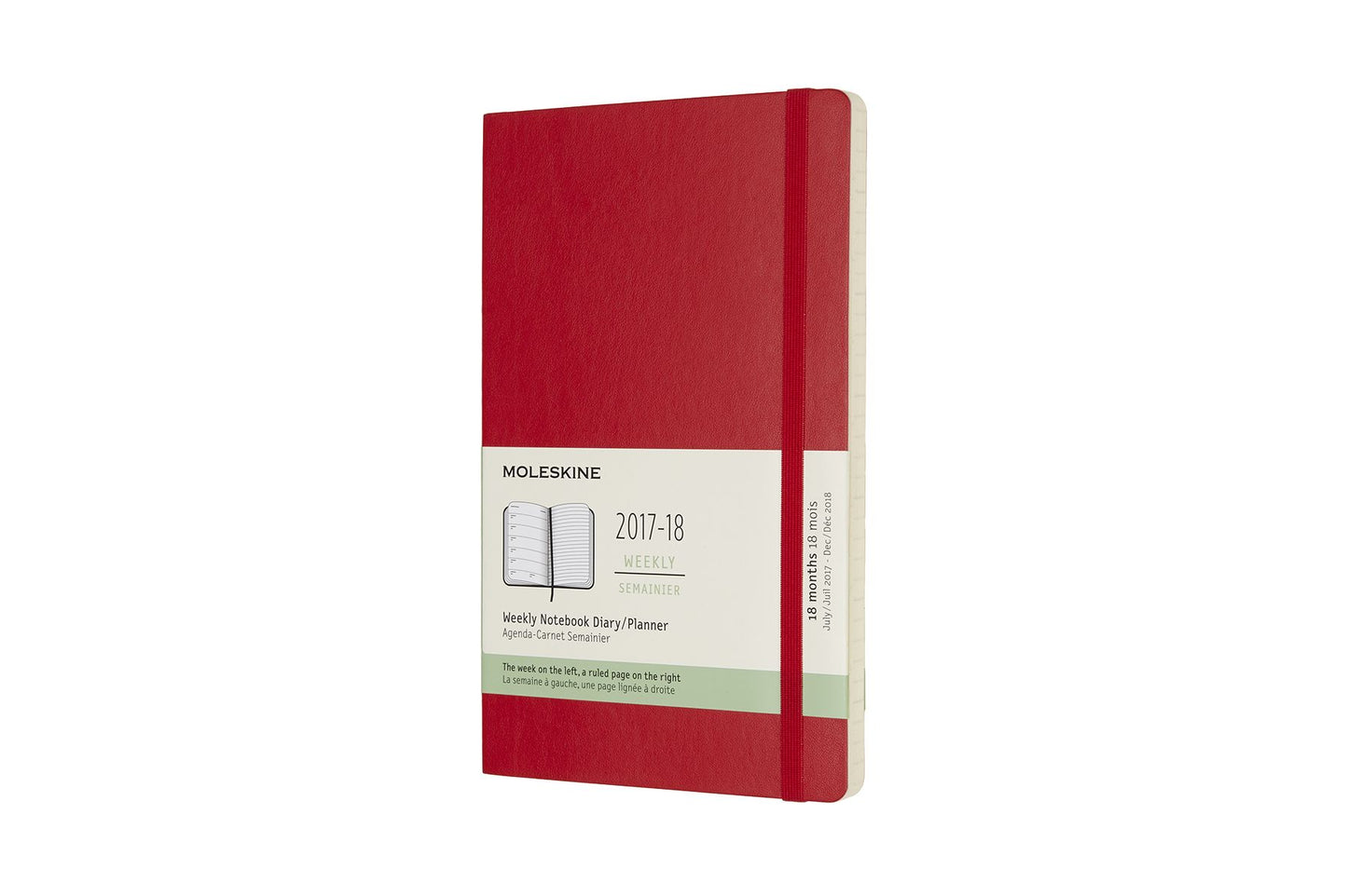 2018 Moleskine 18 Month Weekly Planner, Large, Scarlet Red, Soft Cover (5 x 8.25)